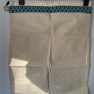 Tory Burch Cream Dust Canvas Bag with Blue Pattern